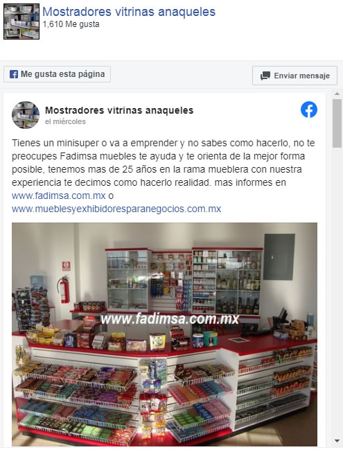 Página de Facebook de Muebles Para Tiendas de Conveniencia y Minisupers